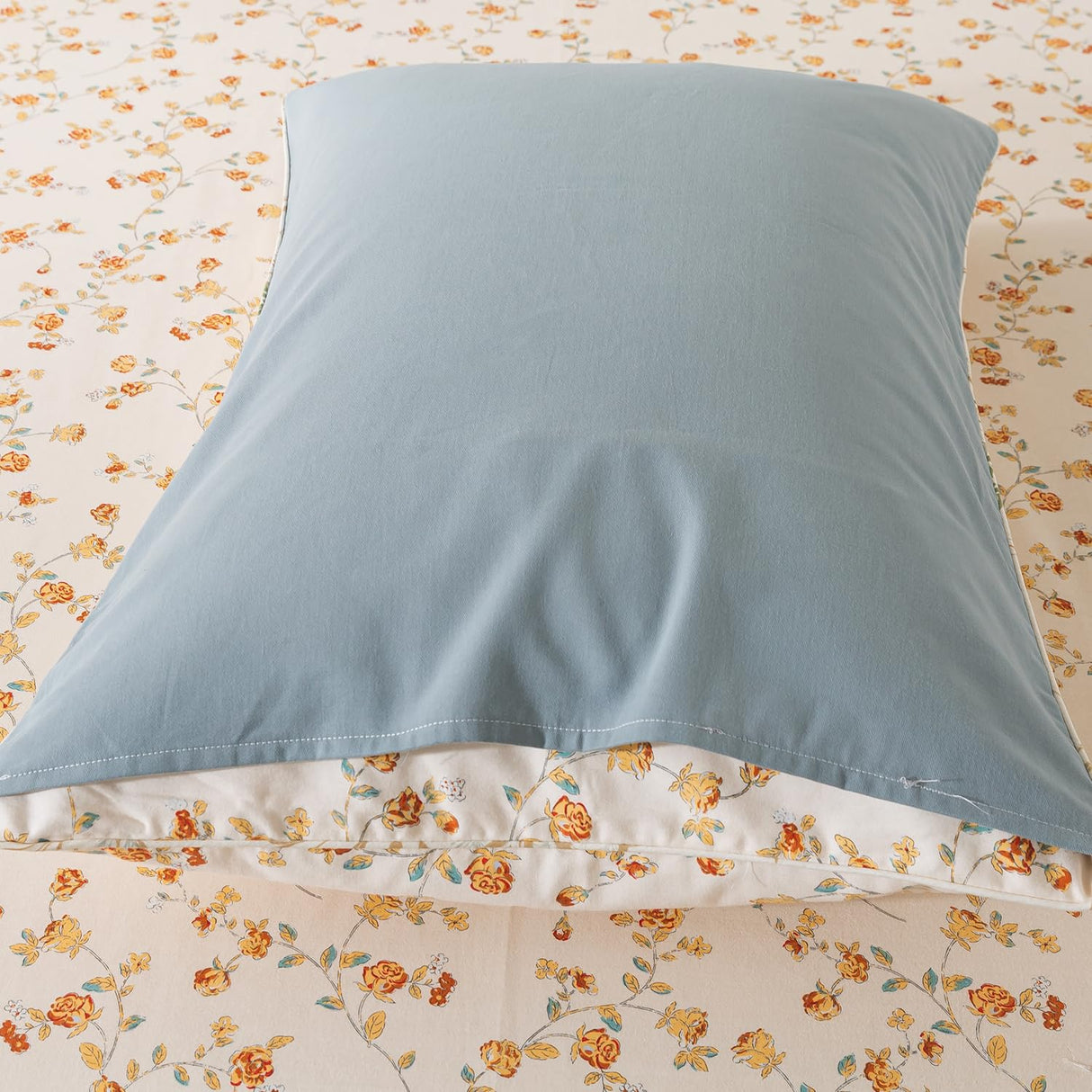 Floral Duvet Cover Set Queen 100% Brushed Cotton Off White Orange Rose Flower