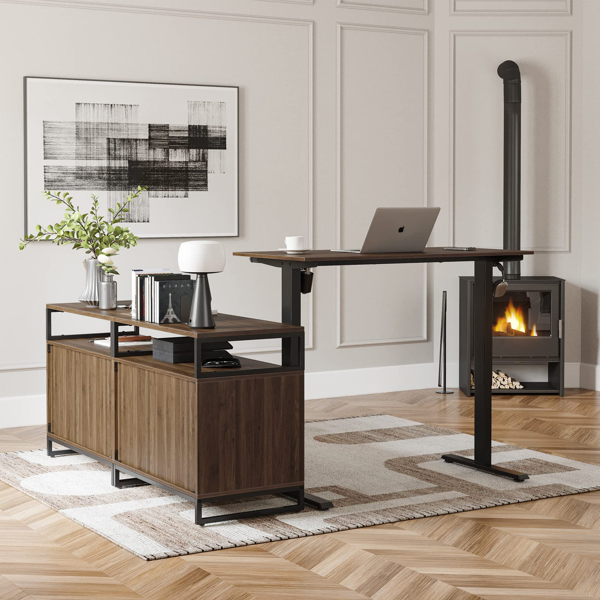 66 Inch Executive L Shaped Standing Desk with 2-Drawer File Cabinet
