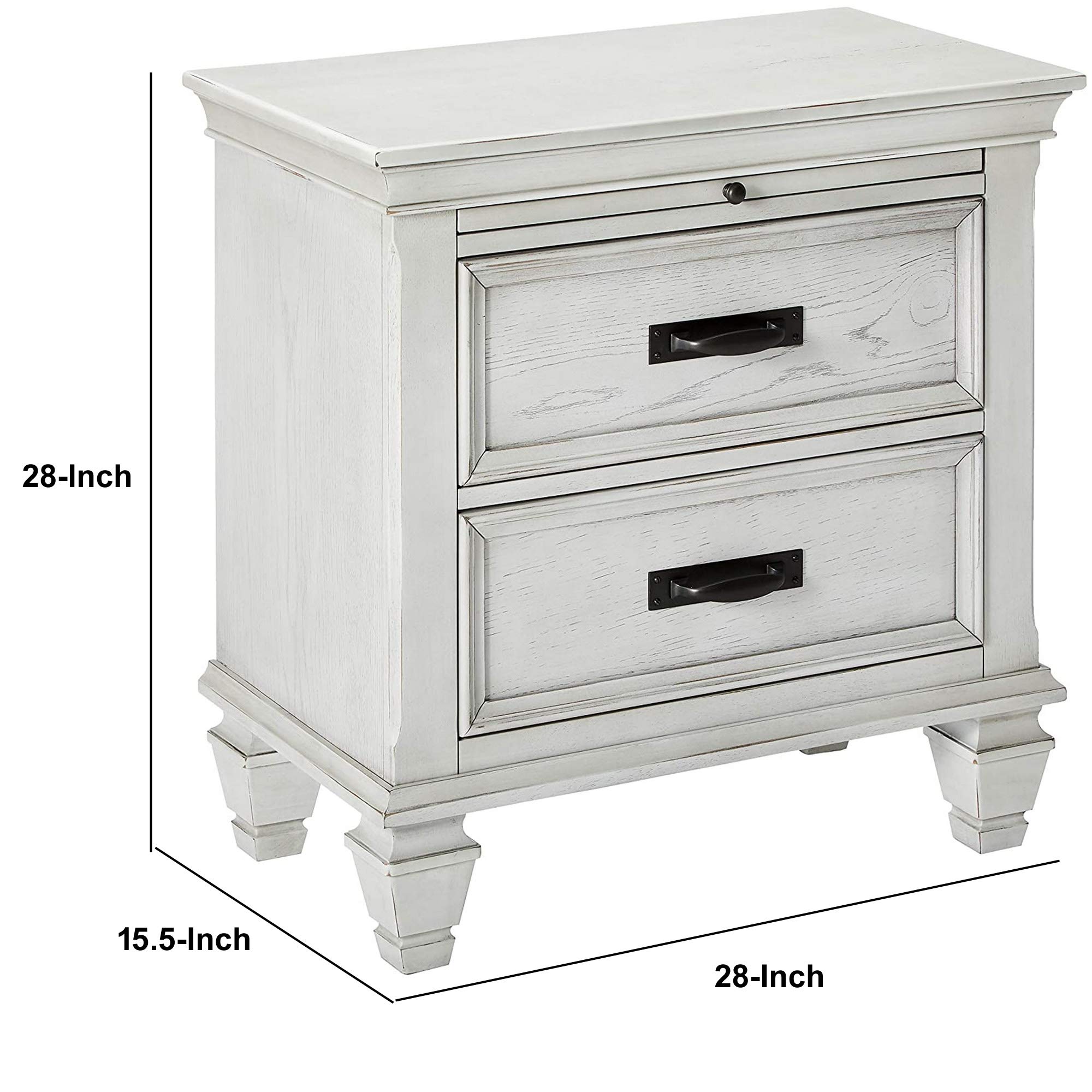 Wooden Nightstand with Drawers, White