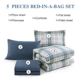 Blue Twin XL Comforter Set, Plaid Twin Comforter Set for Boys & Girls,Classic Homestead