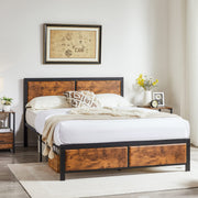 Full Platform Bed Frame/Mattress Foundation with Rustic Vintage Wood Headboard,