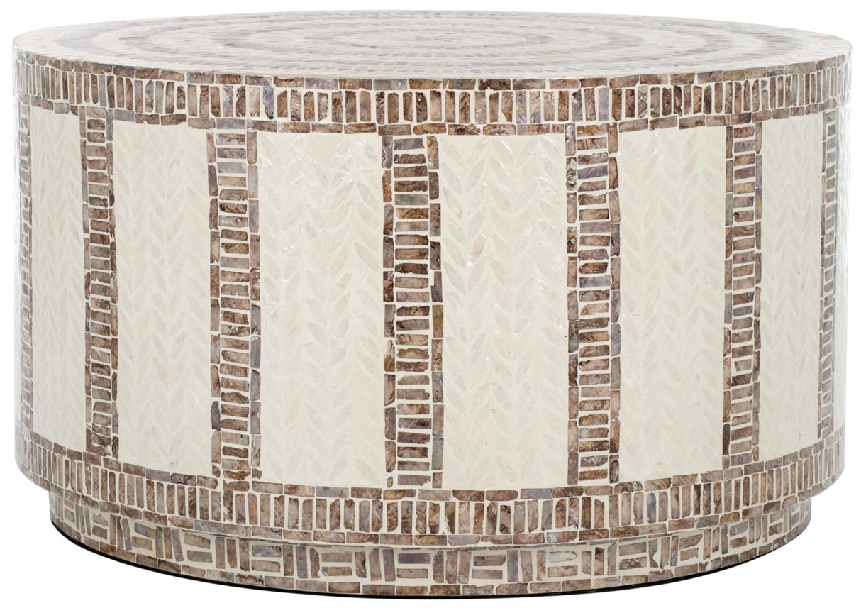 Collection Keary White/Gold Capiz Shell Drum Round Coffee Table (Fully Assembled)