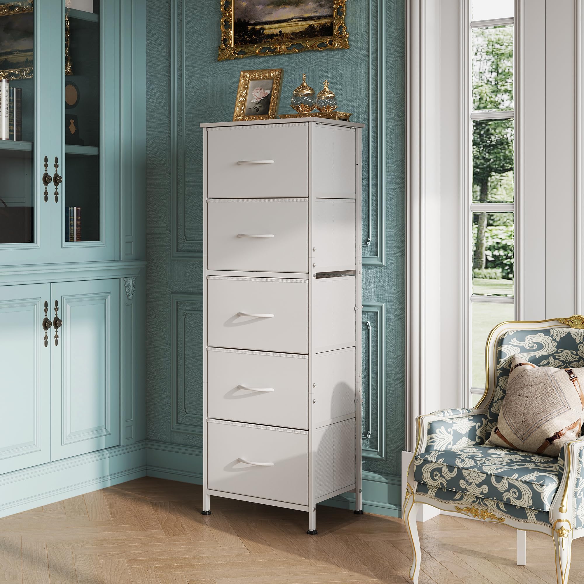 Fabric Dresser, 5-Drawer Tall Dresser for Bedroom, Storage Dresser Organizer