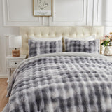 Fluffy Comforter Cover Set-Rabbit Fluff Faux Fur Duvet Cover King Size,Gray White