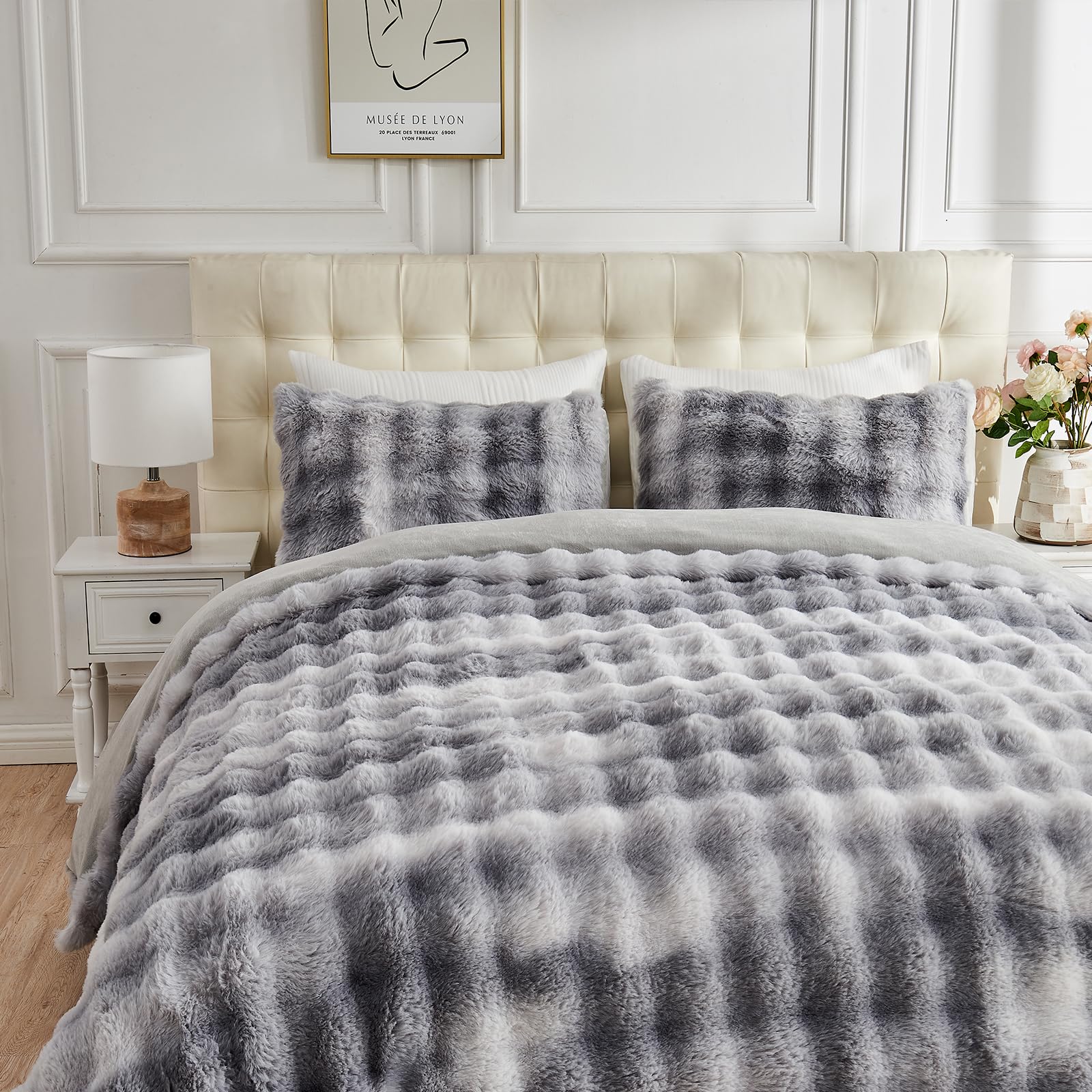 Fluffy Comforter Cover Set-Rabbit Fluff Faux Fur Duvet Cover Queen Size