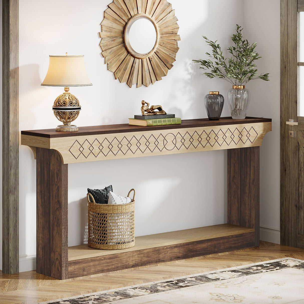 70.9-Inch Farmhouse Console Table: Wood Extra Long Sofa Table Behind Couch Table,