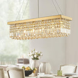 6-Light Modern Crystal Chandelier Rectangular Gold K9 Crystal Raindrop