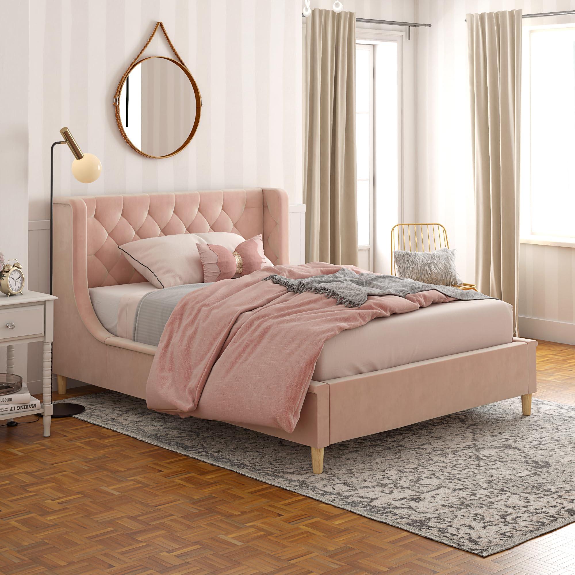 Ambrosia Pink Full Size Upholstered Bed,