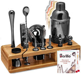 Bartender Kit - Stainless-Steel Cocktail Shaker Set w/Bamboo Stand