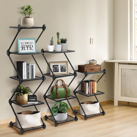 Corner Shelf - 4 Tier Corner Square Shelf Stand Black Corner Book Shelf Small Corner Bookcase for Bedroom Narrow Tall Corner Standing Organizer for Living Room, Metal Frame