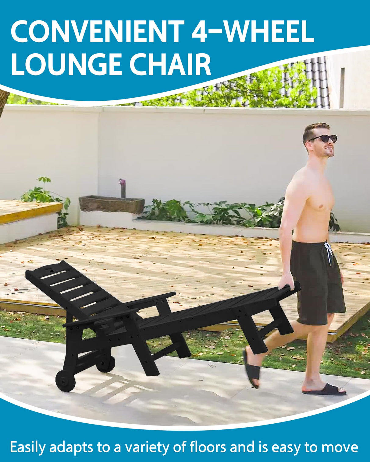 Chaise Lounge Chair Outdoor with Wheels, Oversize Patio Lounge Chair