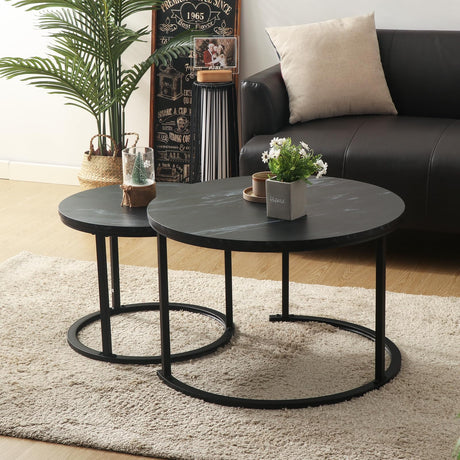 Round Modern Nesting Coffee Table Set of 2,Waterproof Faux Marble Wood Top