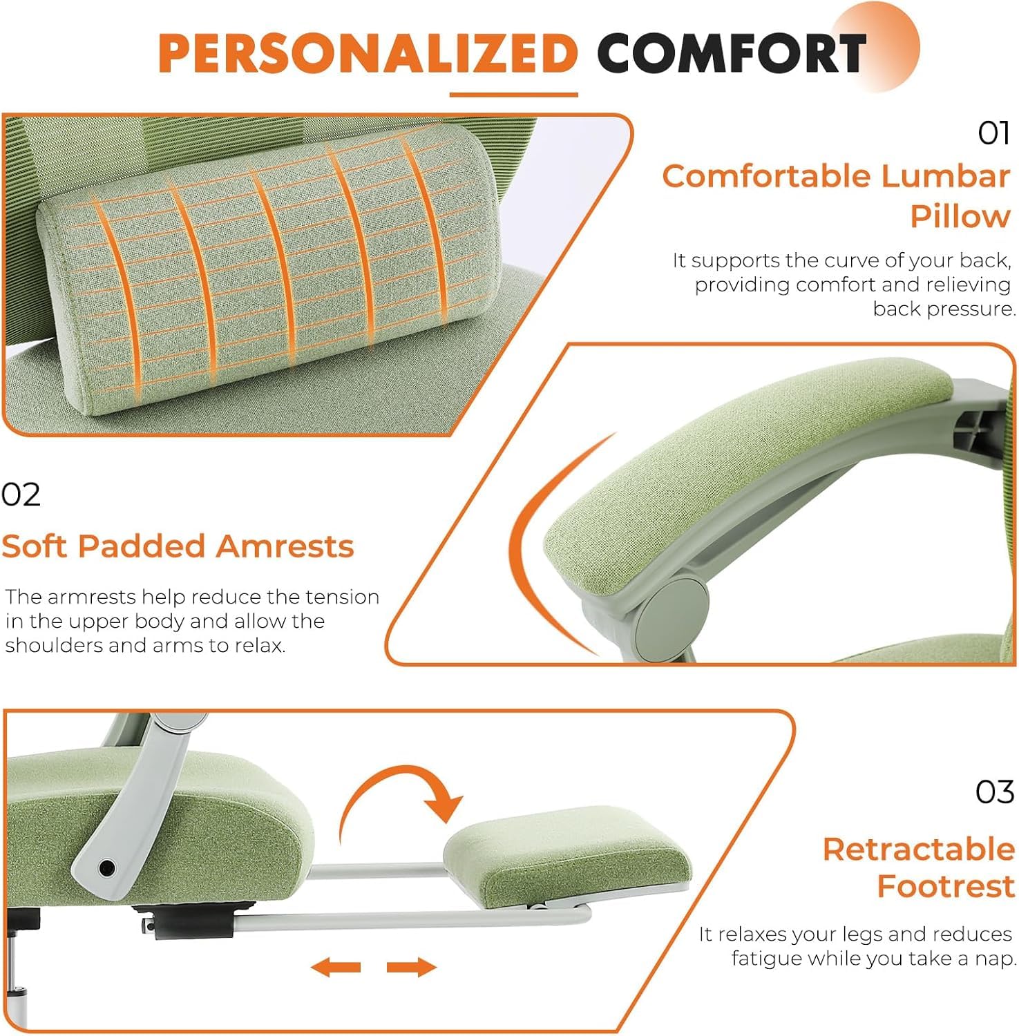 Ergonomic Office Chair with Footrest - High Back Mesh Desk Chair