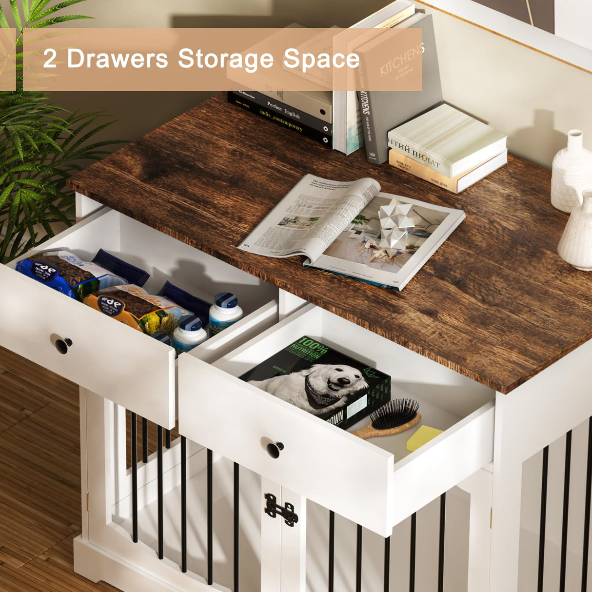 40 Inch Dog Crate Furniture with Drawers - Farmhouse End Table