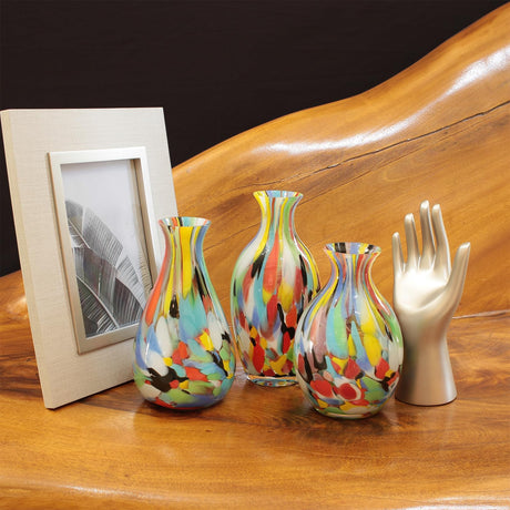 Small Colored Glass Vase Confetti Effect Hand Blown Murano-Style Art Glass for Flower,