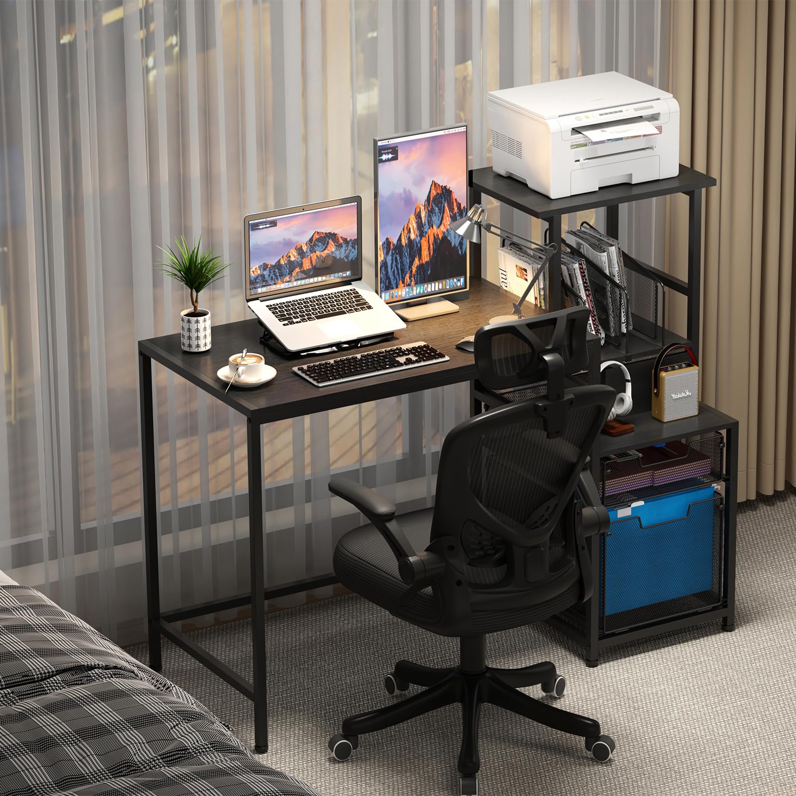 Computer Desk with Drawers and Storage Shelves, 47 Inch Home Office Desks