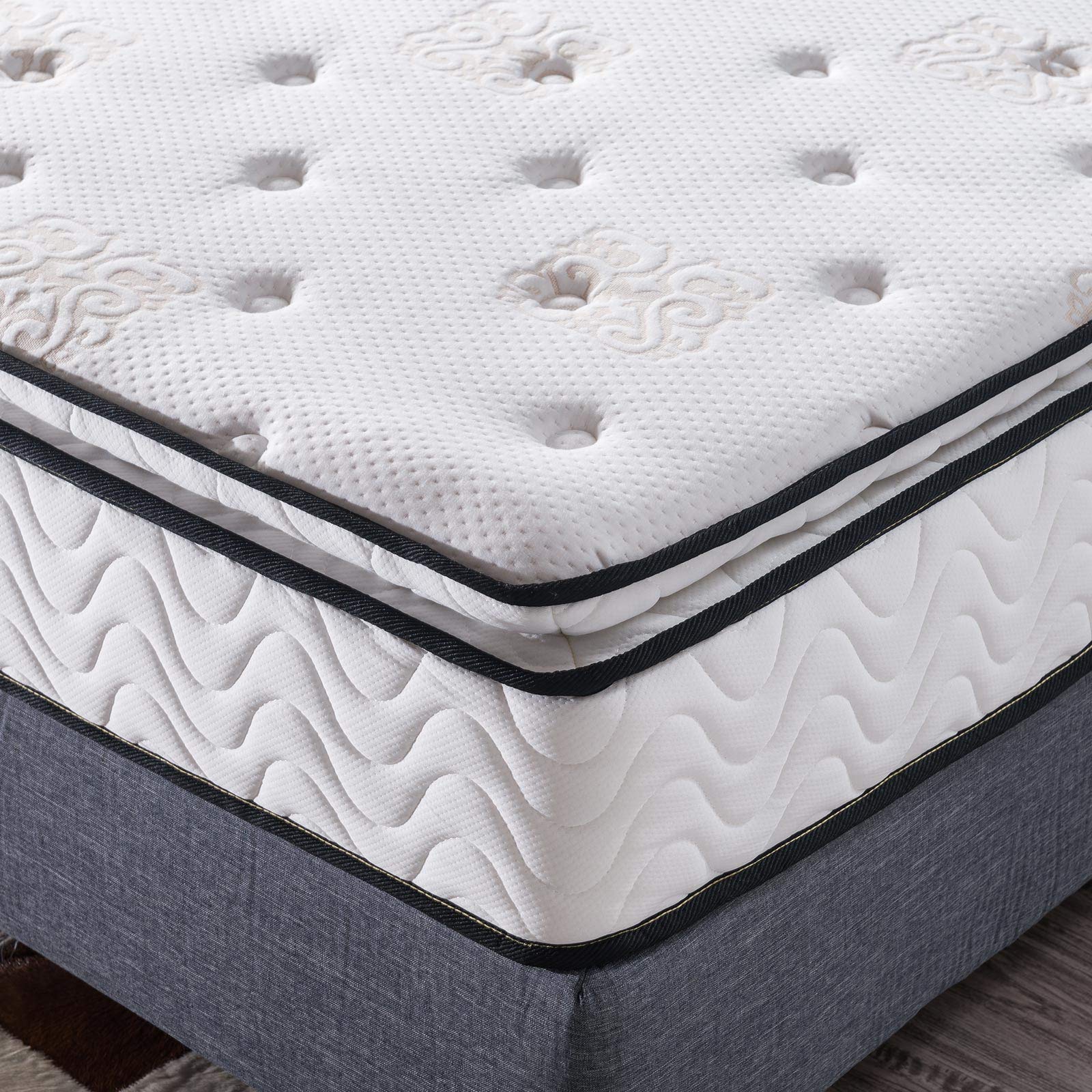 Queen Mattress 11.4 Inch Pillow Top Pocket Spring Hybrid Mattress,