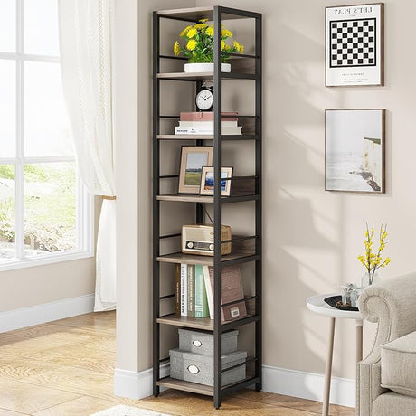 6-Tier Corner Shelf, 75 Inch Tall Narrow Bookshelf Storage Rack, Etagere Shelves Display