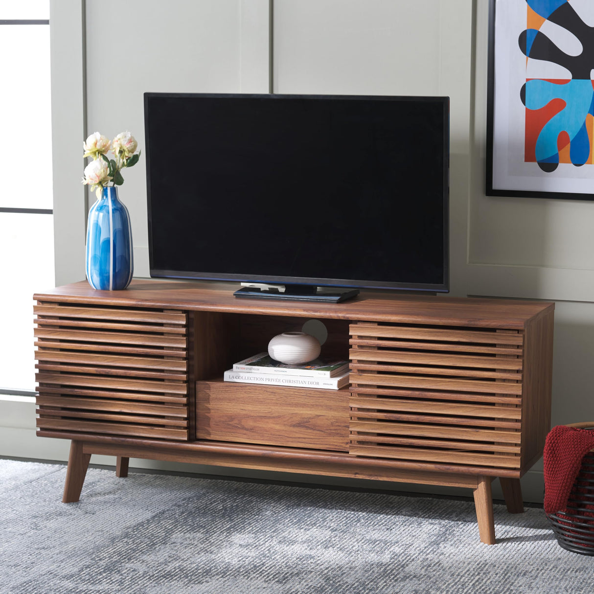 SAFAVIEH Home Collection ESMA Walnut Low Sideboard Media Stand Fits up to 60" Flatscreen TV