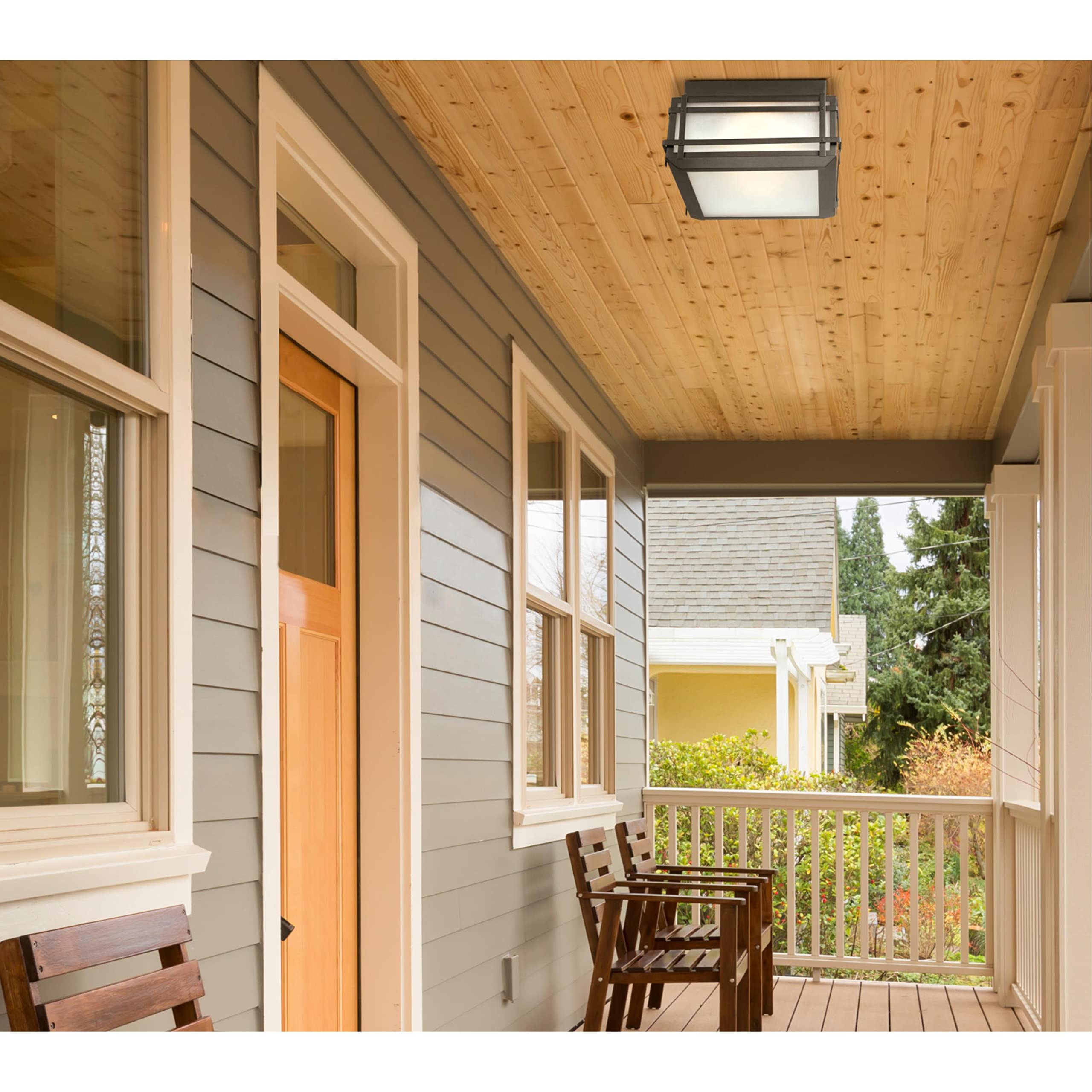 Devyn Two Light Flush Mount Ceiling Fixture - Textured Black with Frosted Seeded Glass