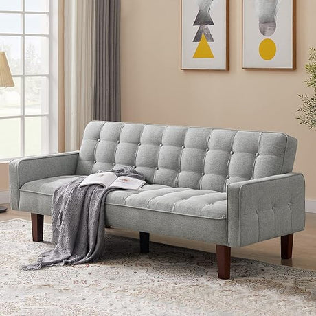 Linen Futon Sofa Couch 73.6" Fabric Upholstered Convertible Sofa