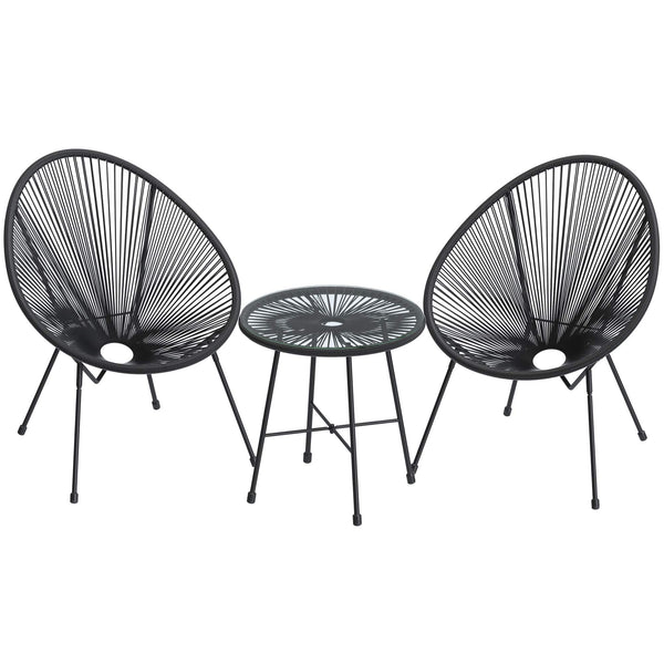 3-Piece Seating Acapulco, Modern Patio Furniture, Glass Top Table and 2 Chairs Indoor