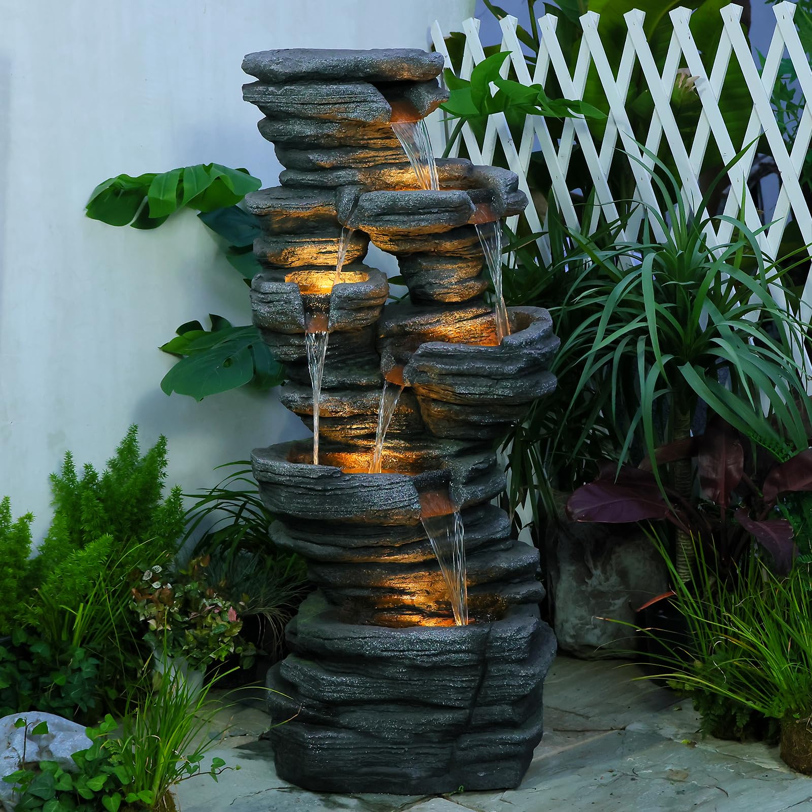 42.5" H Garden Outdoor Water Fountain with LED Lights & Pump