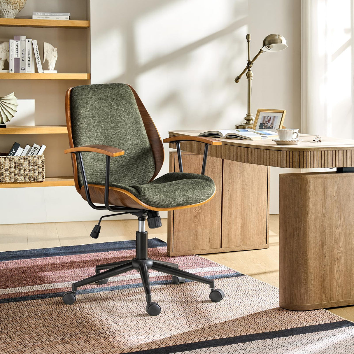 Modern Bentwood Office Chair - Ergonomic Swivel Desk Chair with Adjustable Height