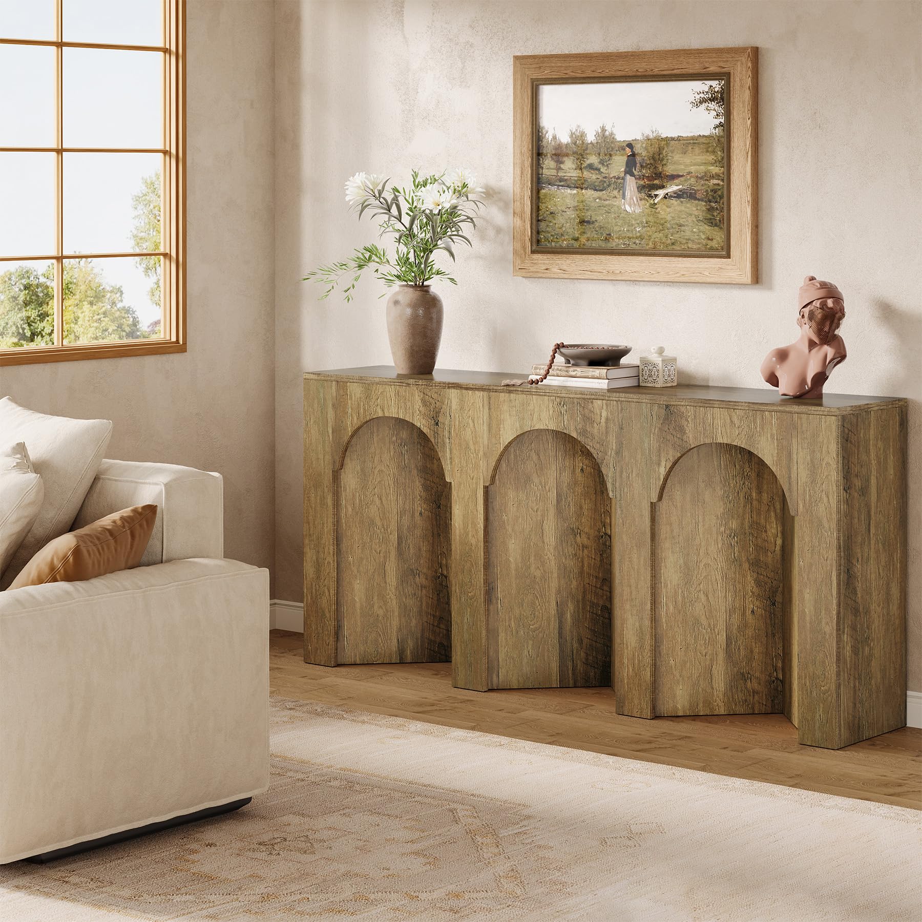 63-Inch Long Sofa Console Table, Farmhouse Narrow Entryway Table for Hallway