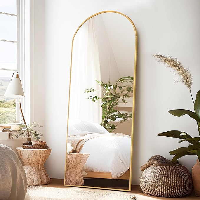 Arched Full Length Mirror with Stand, Gold Mirror