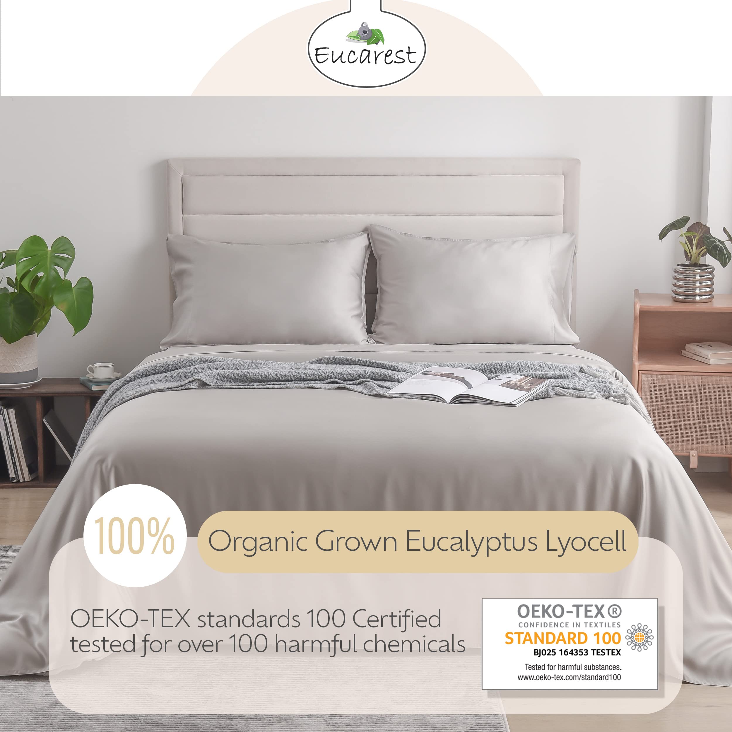 Eucalyptus Lyocell Bed Sheets, Hypoallergenic 100% Organic Tencel, Thermal