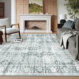 Washable Rugs 9x12 Vintage Large Area Rugs for Living Room Non Slip Retro 9X12 Rug for Bedroom Stain Resistant Low Pile Accent Rug Ultra-Thin Carpet for Dining Room Home Office