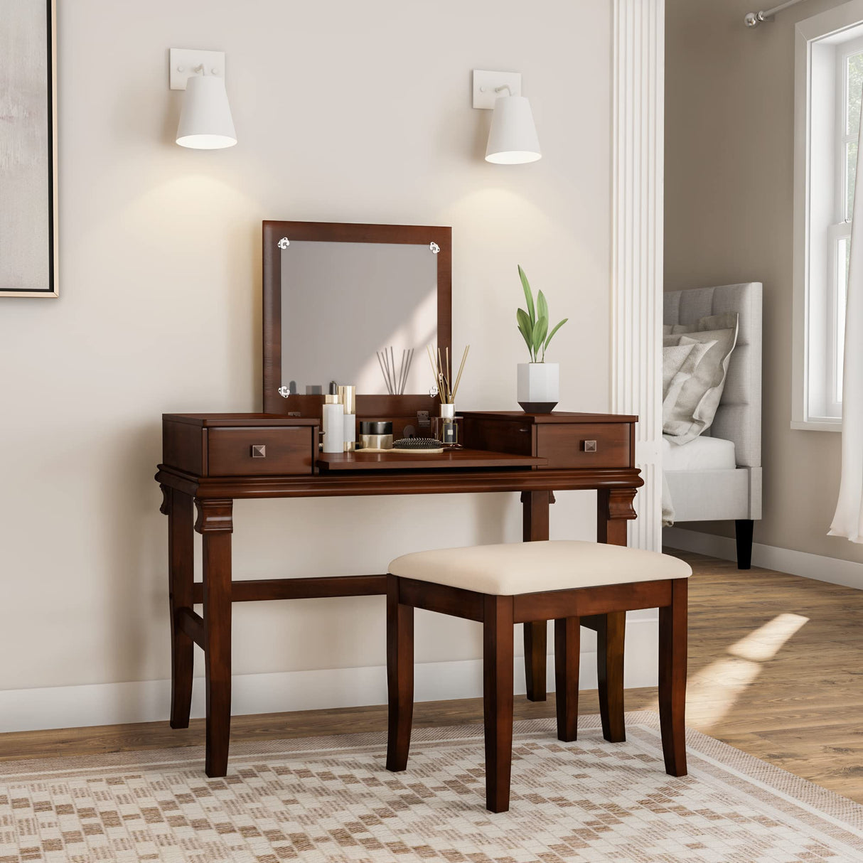 Walnut Vanity Set,30" x 36" x 18"