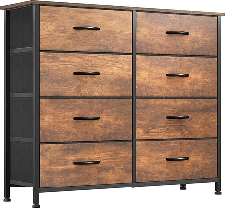 Dresser for Bedroom, Tall Dresser with 8 Drawers, Storage Tower with Fabric Bins,