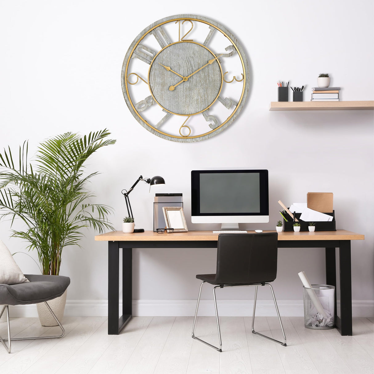 Wooden Modern Wall Clock - Large Wall Clock for Living Room Decor - 24-Inch Big Wall Clock Decorative,