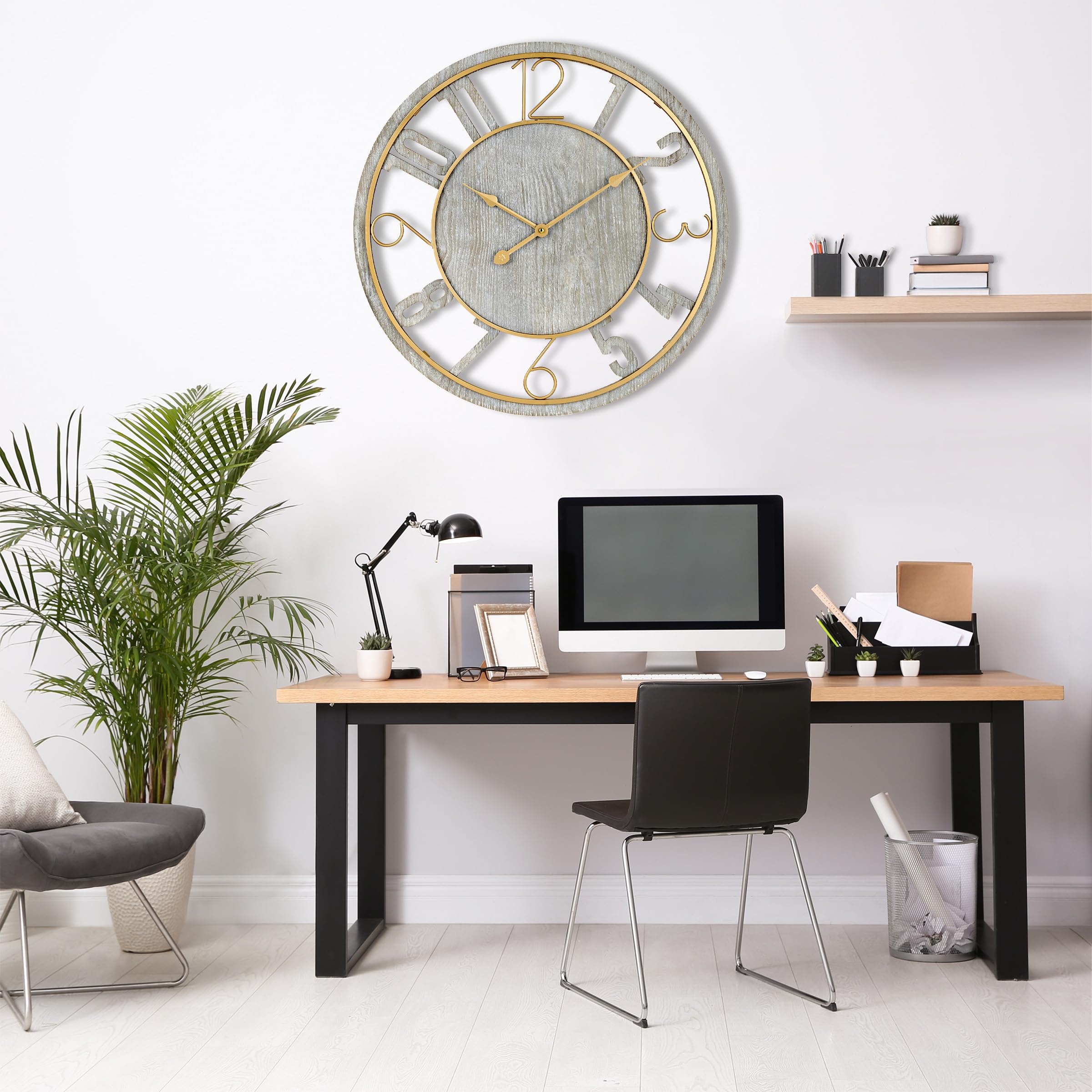 Wooden Modern Wall Clock - Large Wall Clock for Living Room Decor - 24-Inch Big Wall Clock Decorative,