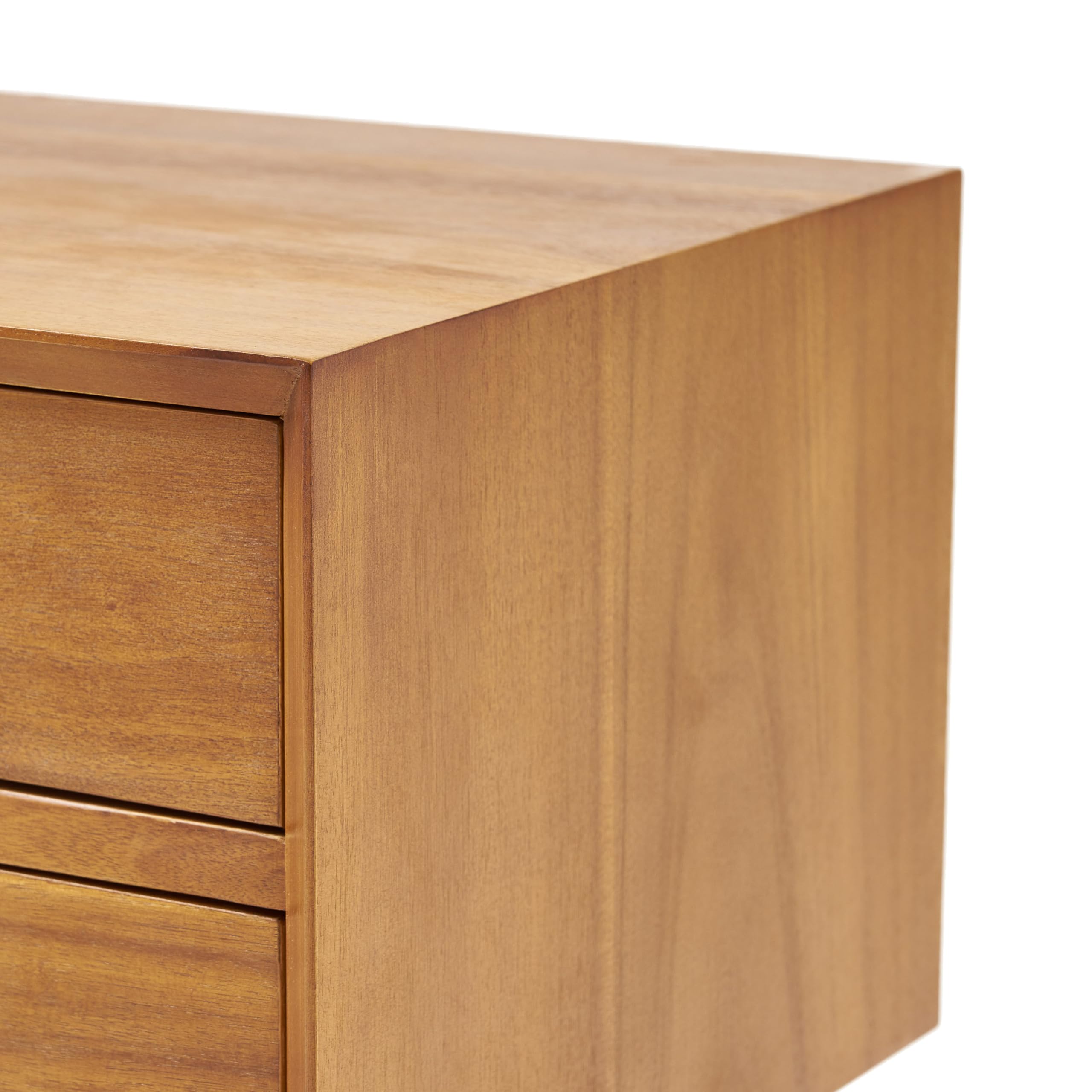 Mid-Century Acacia Wood Nightstand with 2 Drawer