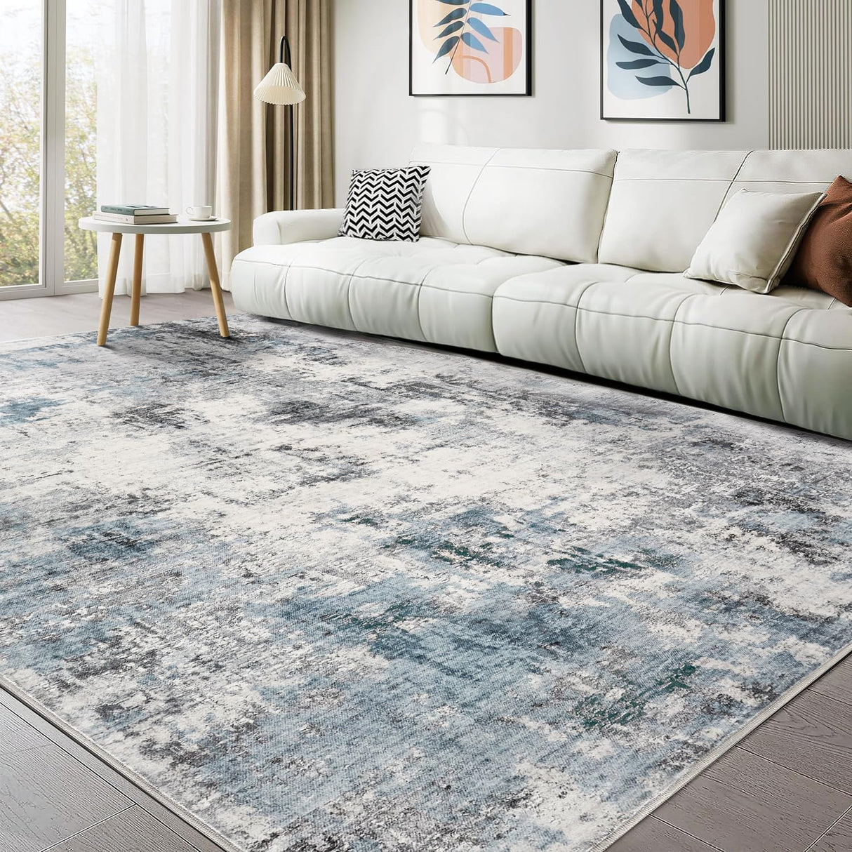 TARANCH Washable Rug 8x10 Area Rugs: Modern Abstract Neutral Soft Large Rug for Living Room Bedroom Dining Room Under Kitchen Table Home Office Decor - Grey Blue