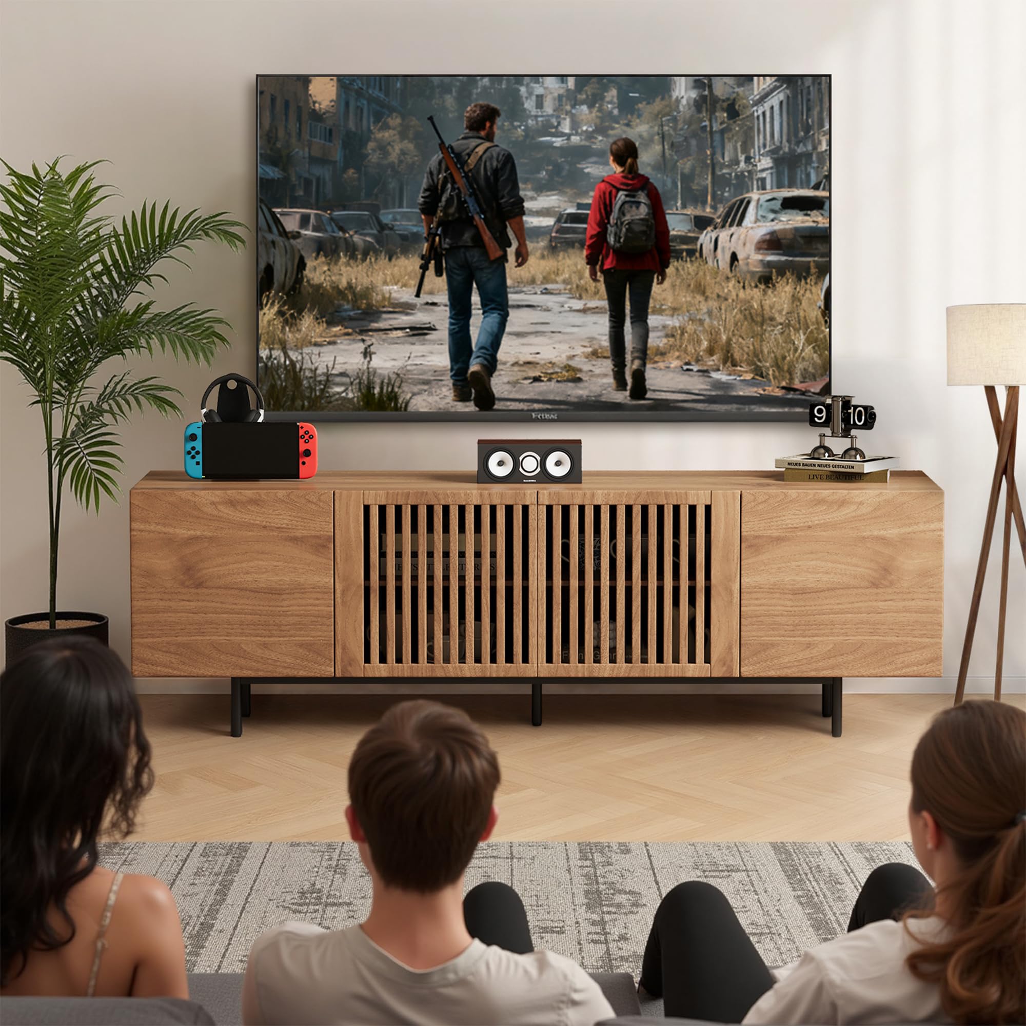 70.87" Mid-Century Modern Walnut TV Stand with Storage