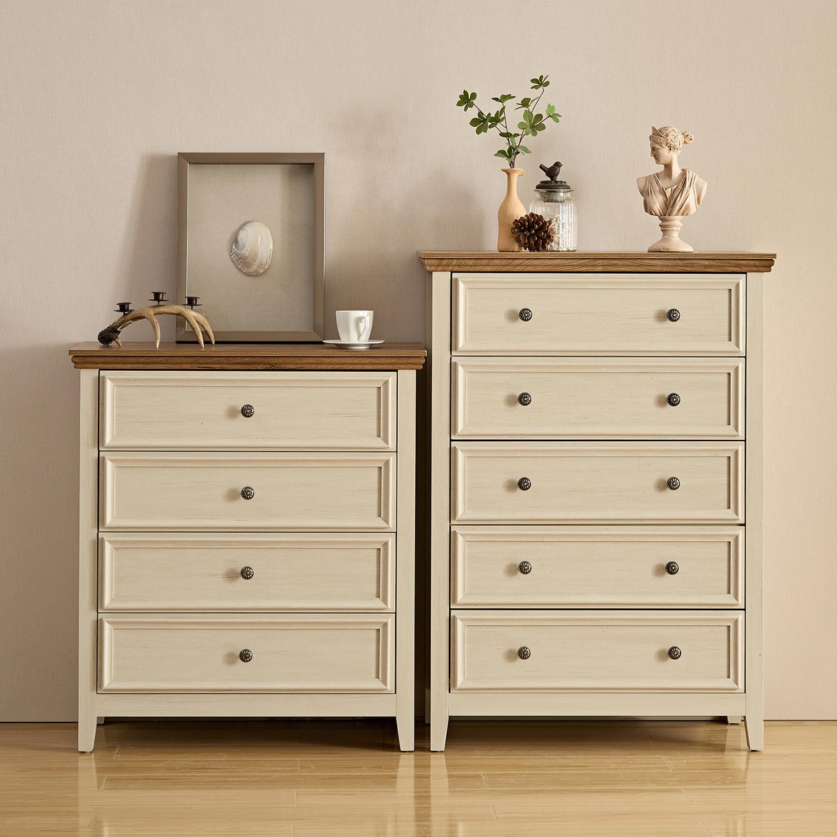 BOSHIRO 4 Chest of Drawers, Dresser for Bedroom,Modern 4 Drawers Dresser for Living Room,Beige Storage Drawer Cabinet with Wood Grain Pattern for Bedroom