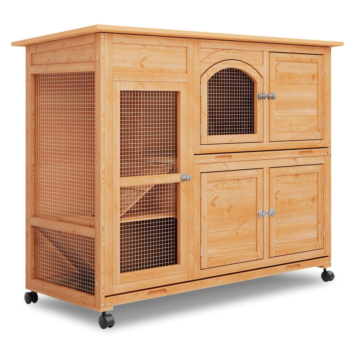 Rabbit Hutch Outdoor Chicken Coop, 47.5" Bunny House Cage on Wheels