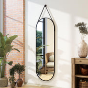 Full Length Oval Mirror 16x48 - Wall Mounted with Leather Hanging Strap