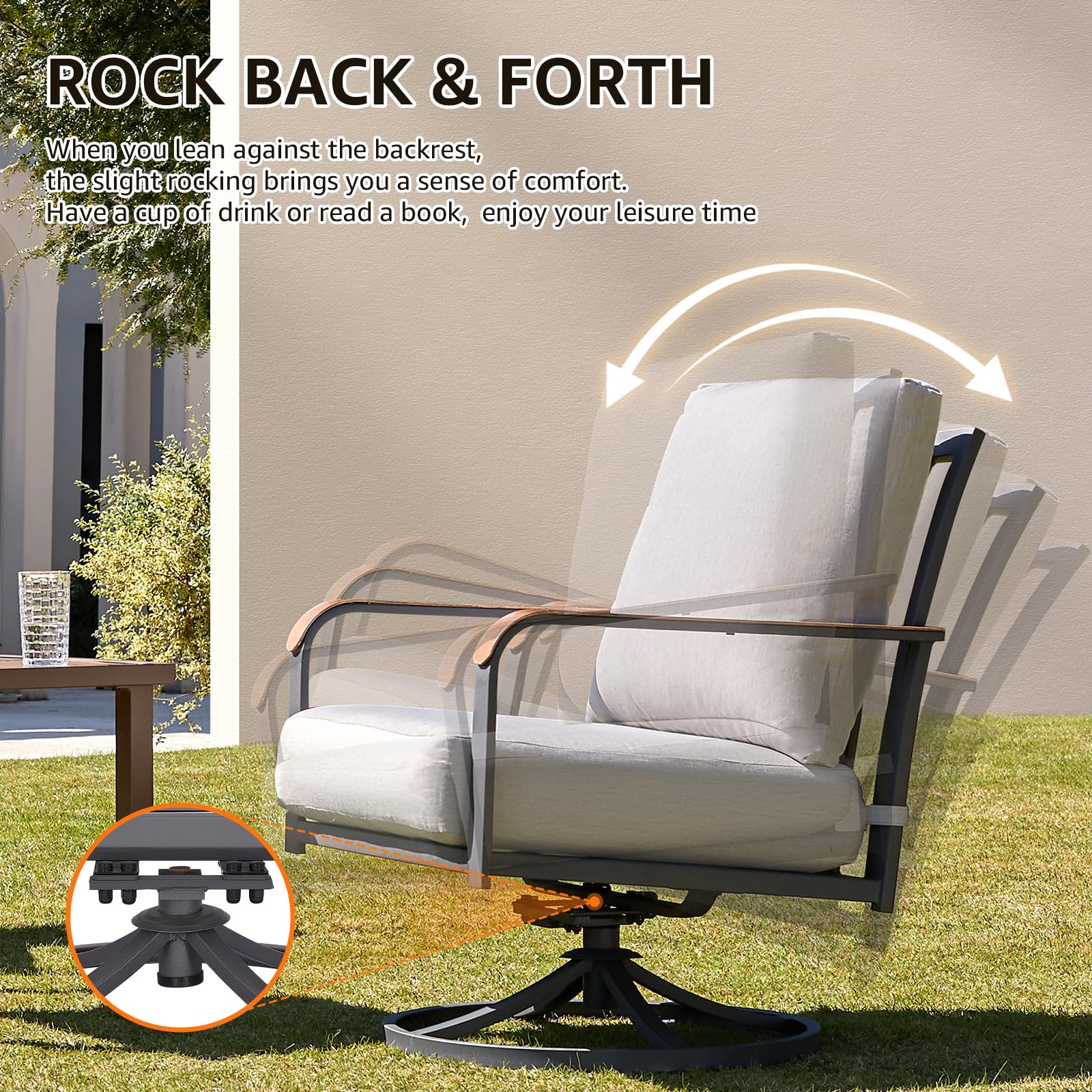 Outdoor Bistro Set, 3 Piece Swivel Glider Rocking Chairs Patio Conversation Furniture