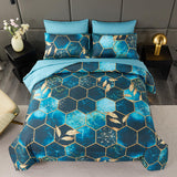 Turquoise Gold Hexagon Queen Comforter Set, 7Pcs Honeycomb Bed