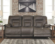 Wurstrow Leather Adjustable Dual Sided Power Reclining Sofa with USB Charging, Dark Gray
