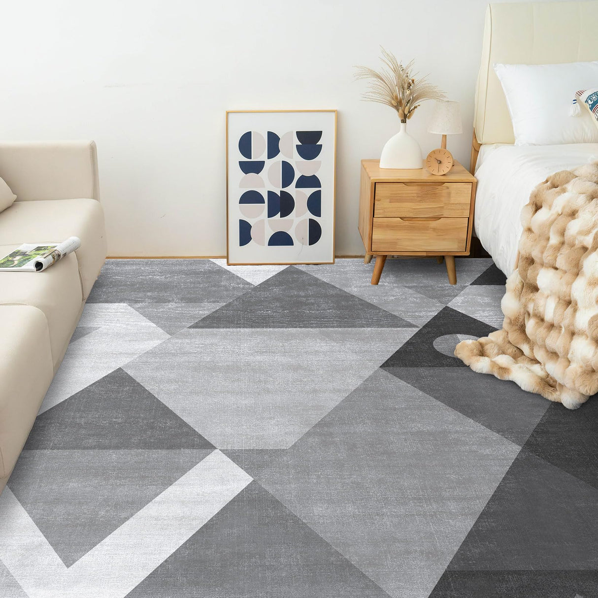 Washable Modern Area Rug - Geometric Style 5x7 Rugs for Living Room, Bedroom,