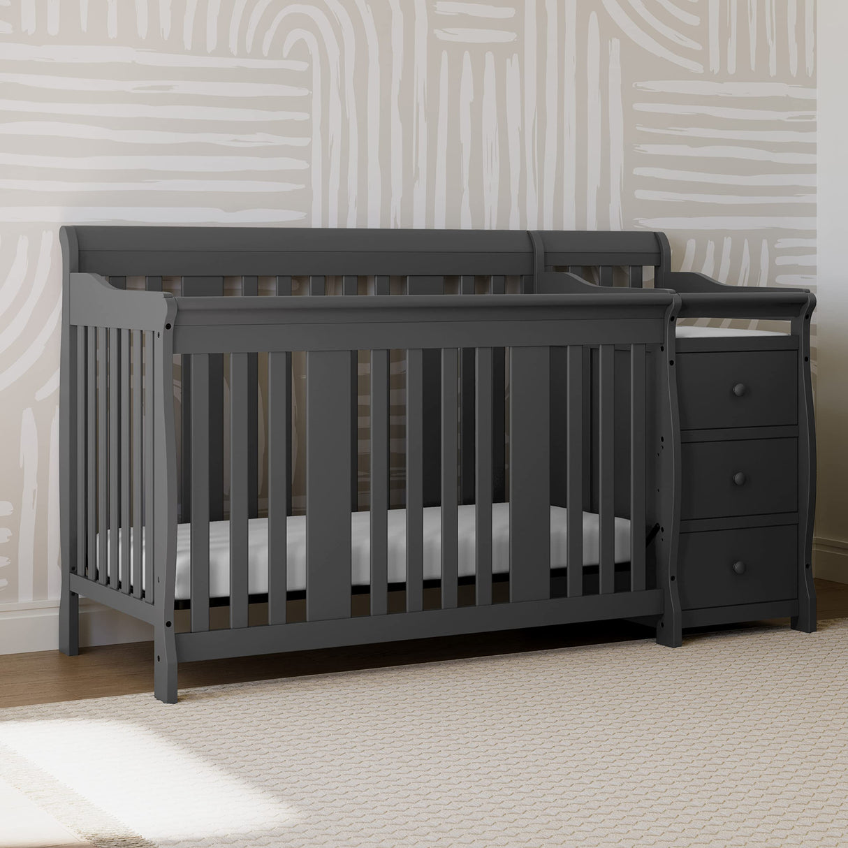 5-in-1 Convertible Crib and Changer (Gray) – Crib and Changing Table Combo with Drawer, Converts to Toddler Bed, Daybed and Full-Size Bed, Storage Drawer