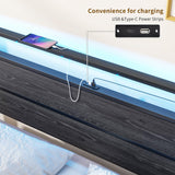 Queen Metal Platform Bed Frame with LED Headboard & USB Charging