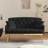 55-Inch Modern Velvet Loveseat Sofa with Gold Metal Legs & Side Pockets