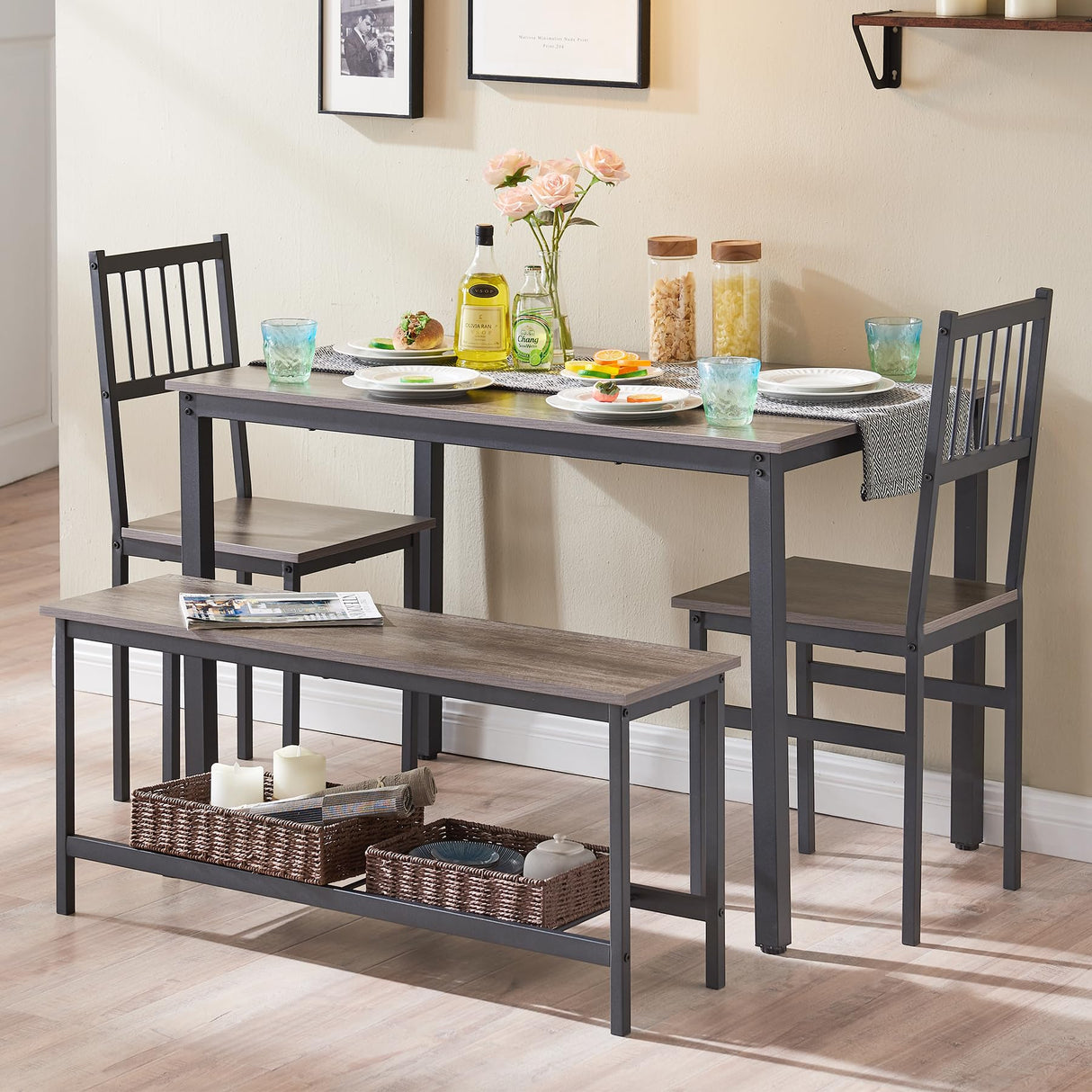 Small Kitchen Table and Chairs for 4, Dining Room Table and 2 Chair 1 Bench, Table and Chairs Set of 4